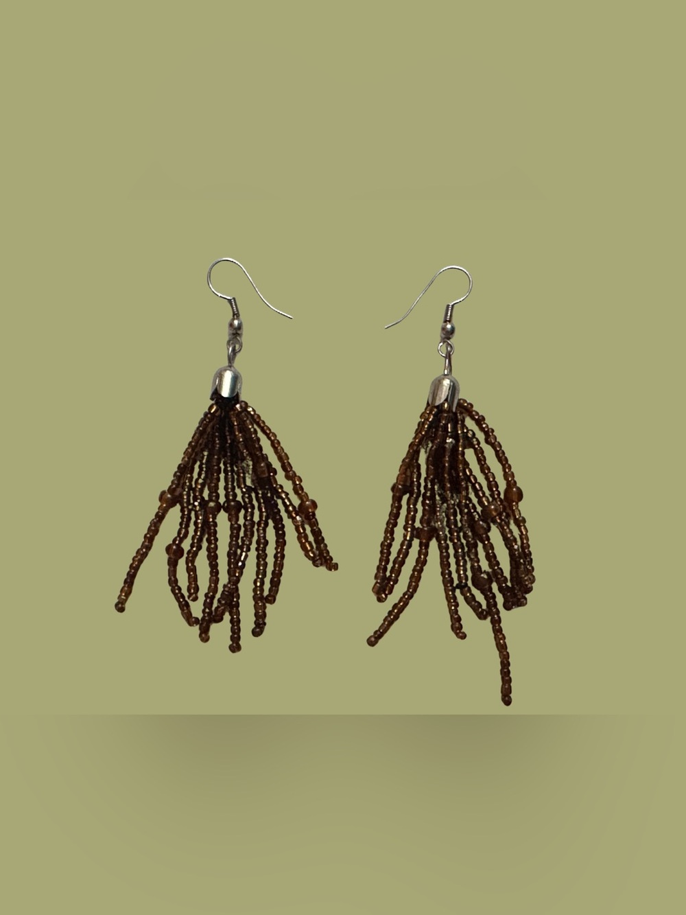 Brown Beaded Tassel Dangle Earrings